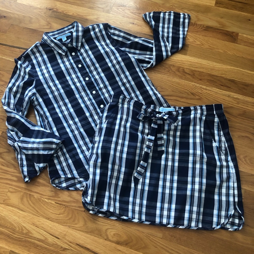 Draper James Bell Sleeve Button Down Shirt and Mini Skirt